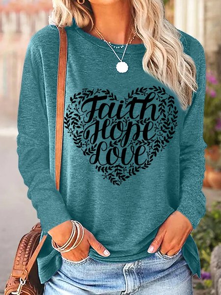 

Gift For Christian Faith Hope Love Women's Long Sleeve T-Shirt, Green, Long sleeves