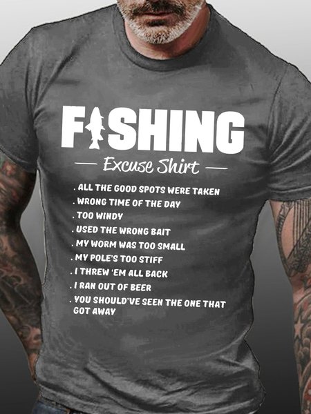Fishing Excuse Shirt Men's Crew Neck Cotton T-Shirt, Deep gray, T-shirts