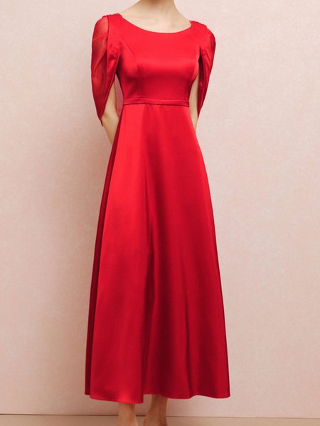 

Plain Elegant Wedding Spring Midi Dress, Red, Midi Dresses