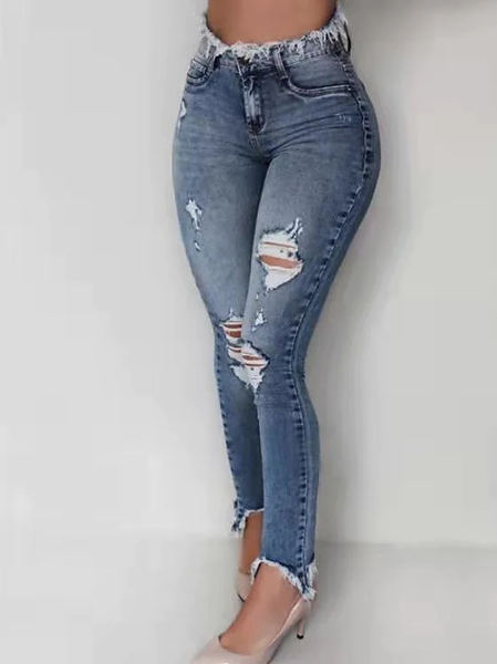 

Casual Denim Plain Regular Fit Jeans, Blue, Pants