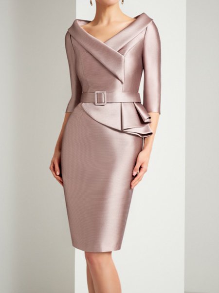 

Satin Elegant Midi S-Line Wedding Dress, Pink, Midi Dresses