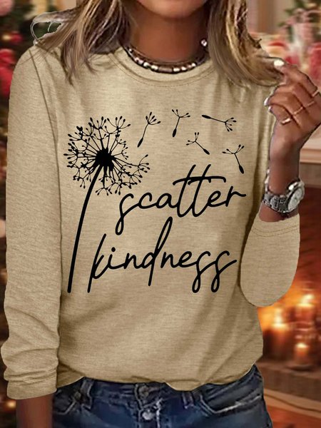 

Women's Scatter Kindness Print Casual Top, Apricot, Long sleeves