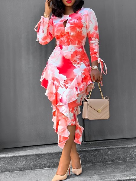 

Long sleeve Crew Neck Tight Elegant Dress, Red, Midi Dresses