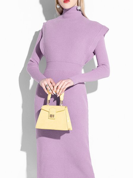 

Elegant Regular Fit Wool/Knitting Dress, Purple, Midi Dresses