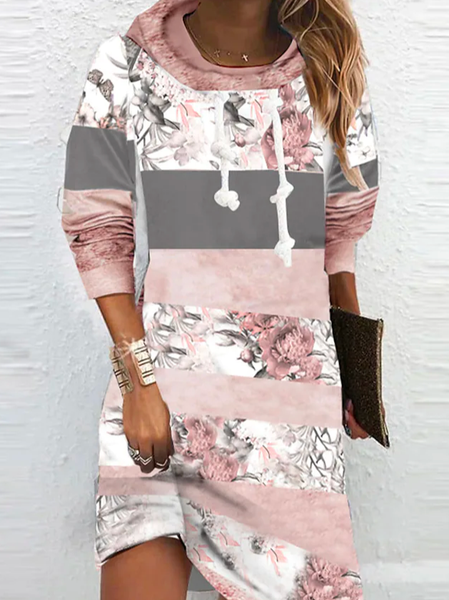 

Boho Loose Floral Hoodie Dress, Pink, Dresses