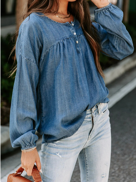 

Casual Crew Neck Plain Loose Top, Blue, Tops