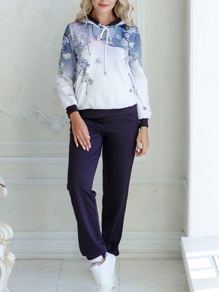 

Casual Floral Wool/Knitting Hoodie Ombre Two-Piece Set, Multicolor, Suit Set