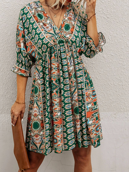 

Vacation V Neck Boho Floral Dress, Multicolor, Dresses