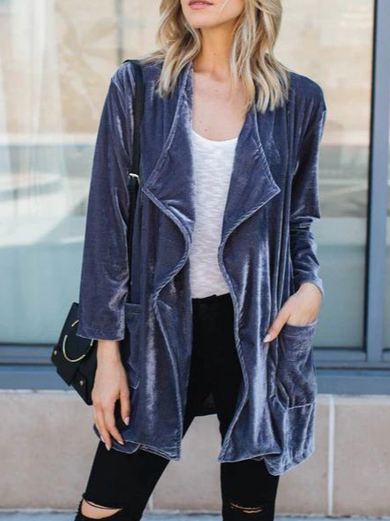 

Plain Loose Casual Pleuche Jacket, Blue purple, Jackets