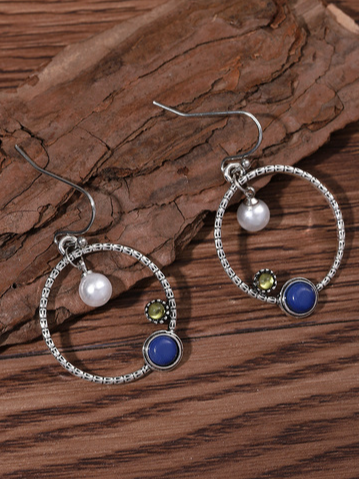 

Bohemia Vintage Pearl Dangle Round Earrings Ethnic Jewelry, Silver, Earrings