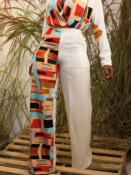

Regular Fit Elegant Geometric Fashion Pants, Multicolor, Pants