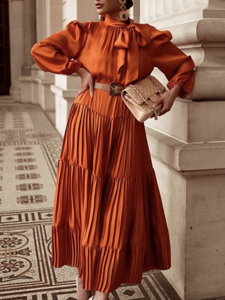 

Long sleeve Plain Regular Fit Others Elegant Dress, Orange, Midi Dresses