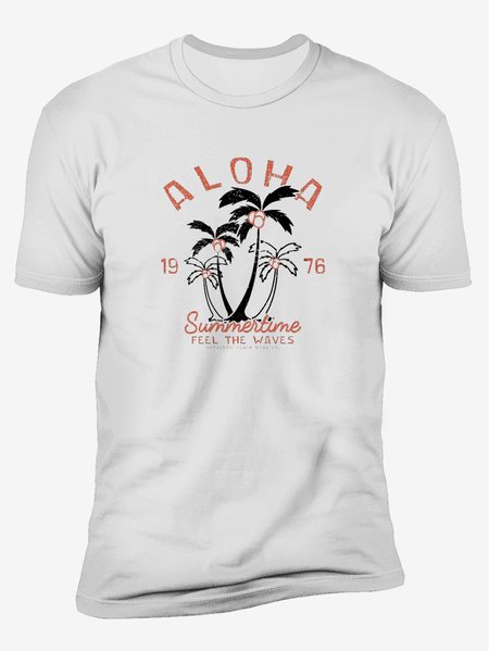 

Coconut Tree Crew Neck Casual T-Shirt, White, Men's t-shirts
