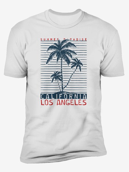 

Coconut Tree Crew Neck Casual T-Shirt, White, Men's t-shirts