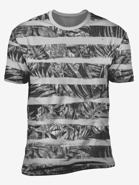 

Leaf Crew Neck Casual T-Shirt, Gray, Men's t-shirts
