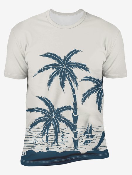 

Coconut Tree Crew Neck Casual T-Shirt, Light gray, Men's t-shirts