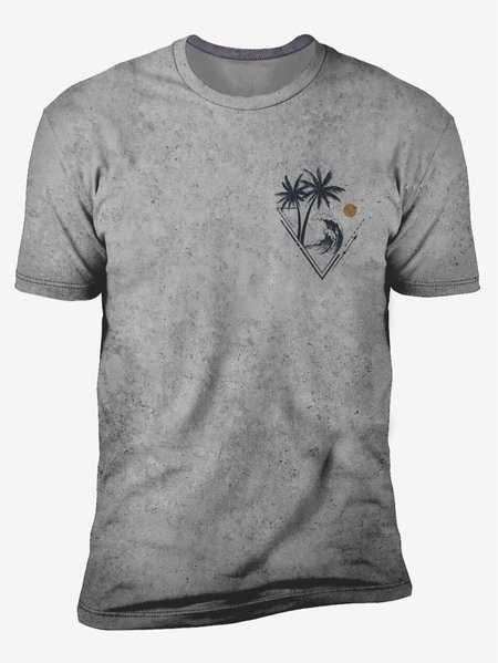 

Coconut Tree Crew Neck Casual T-Shirt, Gray, Men's t-shirts