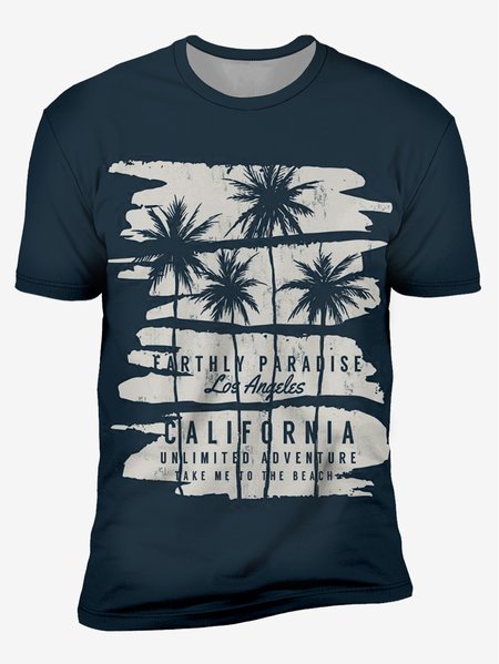 

Coconut Tree Crew Neck Casual T-Shirt, Blue, Men's t-shirts