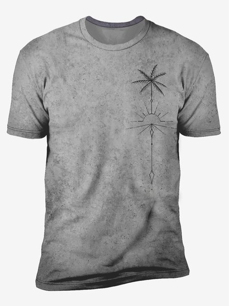 

Coconut Tree Crew Neck Casual T-Shirt, Gray, Men's t-shirts