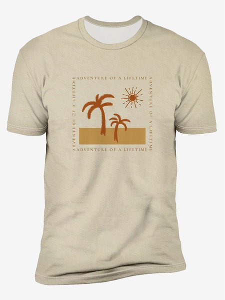 

Coconut Tree Crew Neck Casual T-Shirt, Khaki, Men's t-shirts