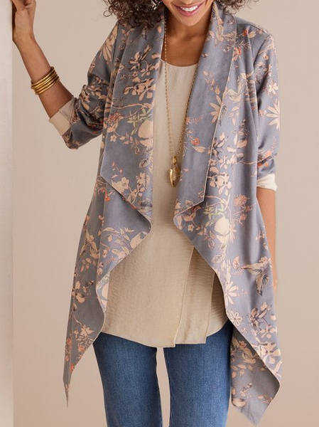 

Shawl Collar Floral Casual Loose Overcoat, Multicolor, Cardigans