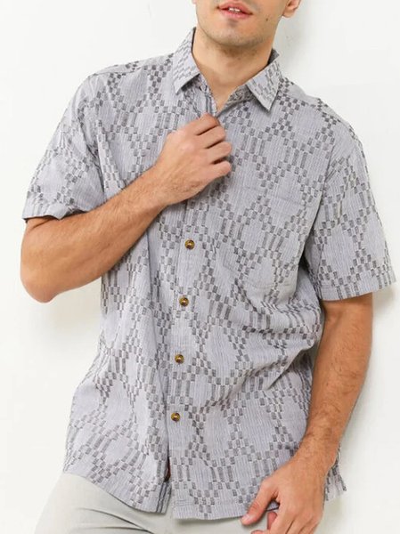 

Plaid Printed Short Sleeve Casual Shirt, As picture, Men Shirts