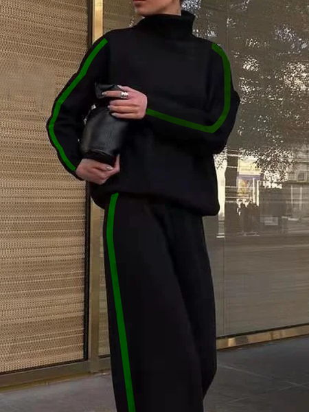 

Micro-Elasticity Loose Casual Half Turtleneck Long sleeve Color Block Sweatshirt, Black, Hoodies and Sweatshirts