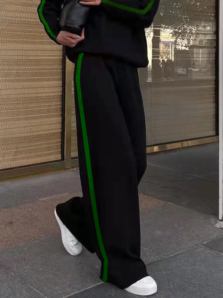 

Loose Casual Color Block Casual Long Pants, Black, Pants