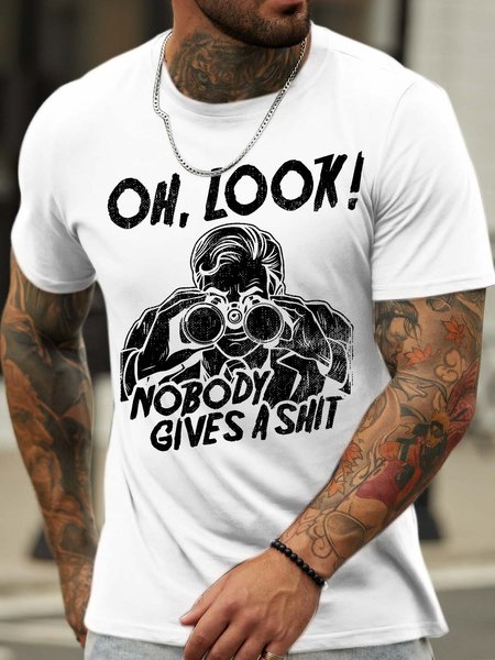 

Men’s Oh Look Nobody Gives A Shit Casual Cotton Crew Neck T-Shirt, White, T-shirts