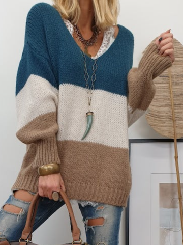 

Casual Color Block Sweater, Multicolor, Sweaters