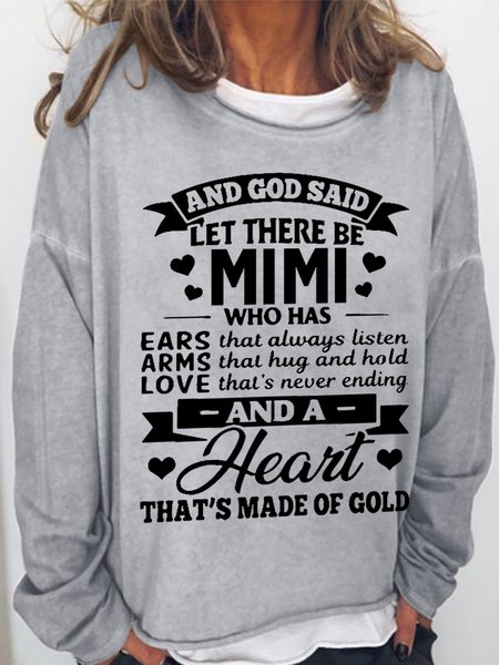 

Women's Funny And God Said Let There Be Mimi Crew Neck Text Letters Sweatshirt, Gray, Hoodies&Sweatshirts