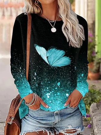 Butterfly Casual Loose Crew Neck T Shirt