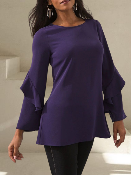 

Casual Plain Crew Neck Top, Purple, Tunics