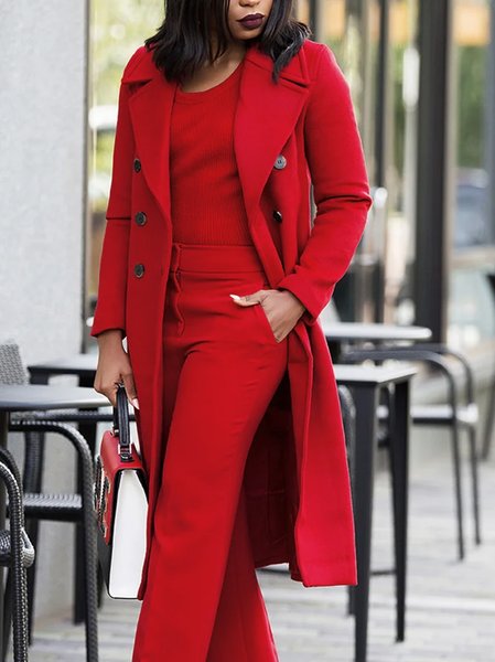 

Urban Loose Color Block Long Sleeve Overcoat, Red, Coats