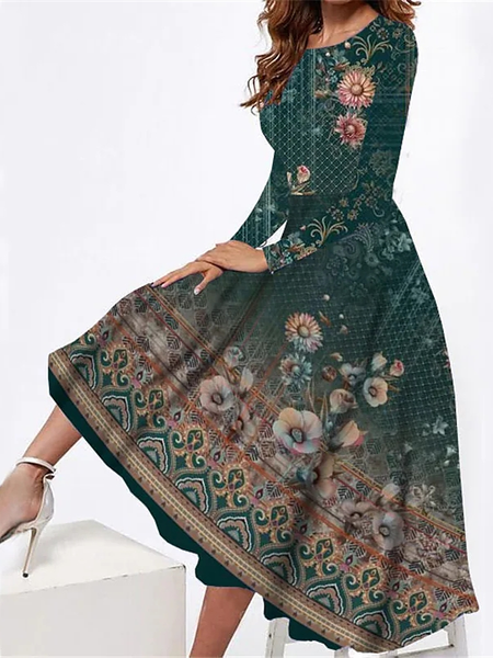 

Ethnic Casual Crew Neck Dress, Multicolor, Dresses