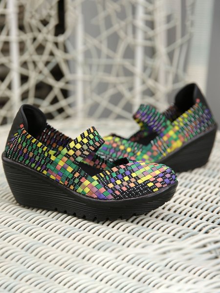 

Colorful Woven Wedge Platform Mary Jane, Multicolor, Creepers & Wedges