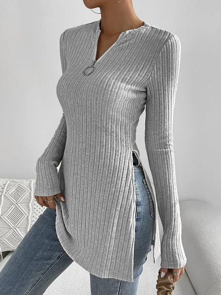 

Regular Fit V Neck Casual T-Shirt, Gray, Blouses
