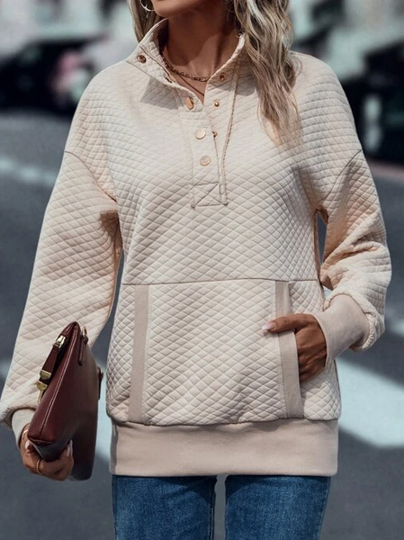

Plain Loose Casual Shawl Collar Sweatshirt, Apricot, Sweatshirts & Hoodies