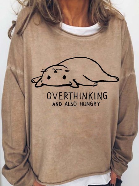 

Women's Overthinking And Also Hungry Print Casual Sweatshirt, Light brown, Hoodies&Sweatshirts