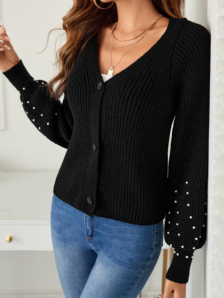 

Plain Casual Sweater Coat, Black, Cardigans
