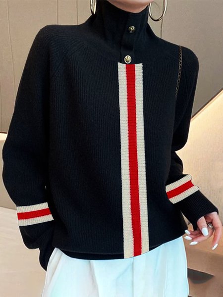 

Loose Plain Casual Wool/Knitting Sweater, Black, Sweaters & Cardigans