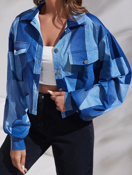 

Loose Shirt Collar Casual Jacket, Multicolor, Clothing