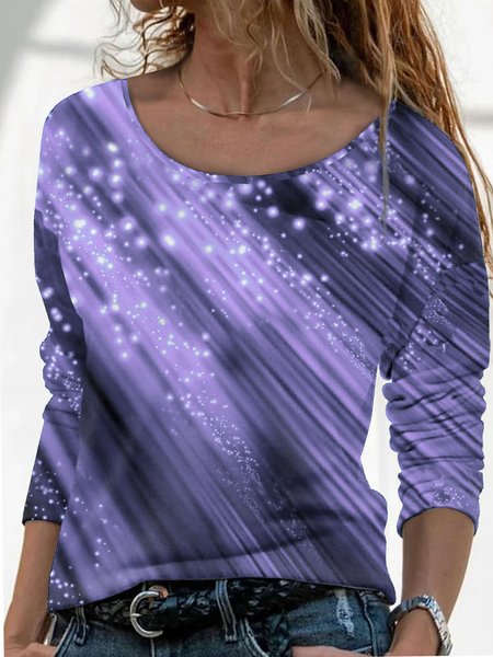 

Crew Neck Jersey Casual Loose T-Shirt, Purple, T-shirts