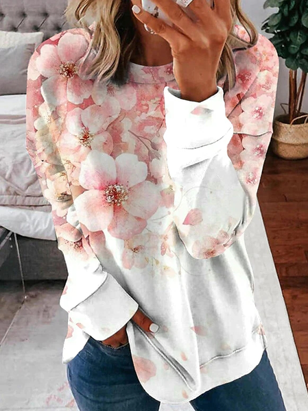 

Casual Crew Neck Loose Floral Sweatshirt, White, Sweatshirts & Hoodies