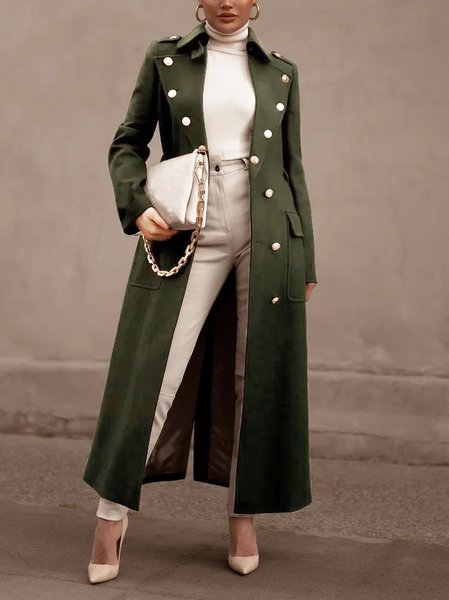 

Plain Urban Long Sleeve Lapel Collar Overcoat, Dark green, Coats