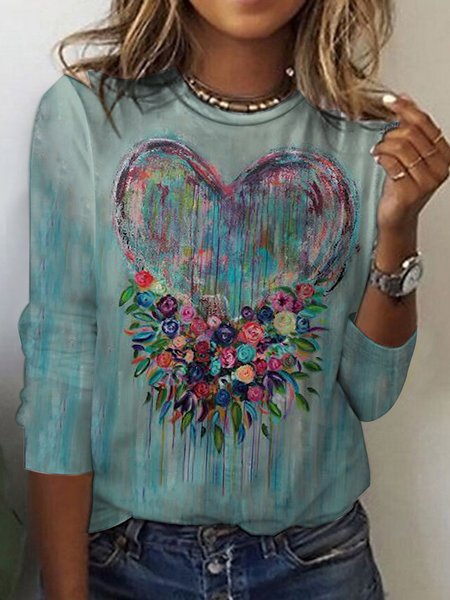 

Printing Knitted Casual Heart/Cordate T-Shirt, Multicolor, T-Shirts