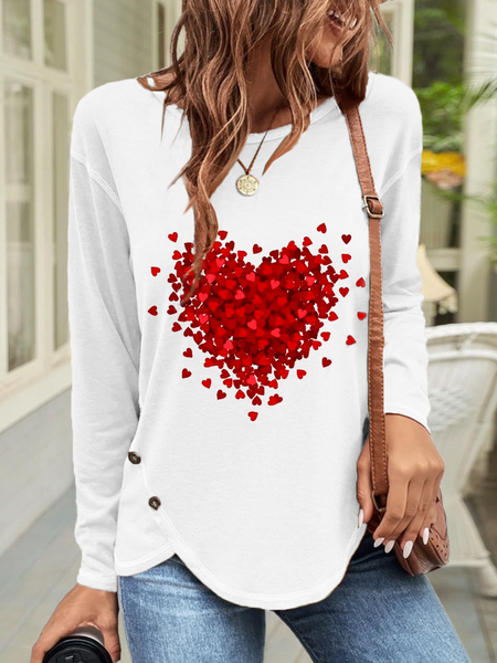 

Casual Buttoned Heart T-Shirt, Pink, T-shirts