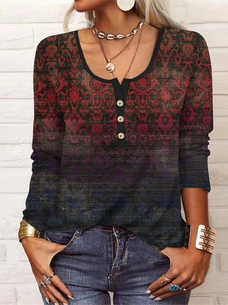 

Casual Loose Crew Neck Ethnic Top, Multicolor, Tops