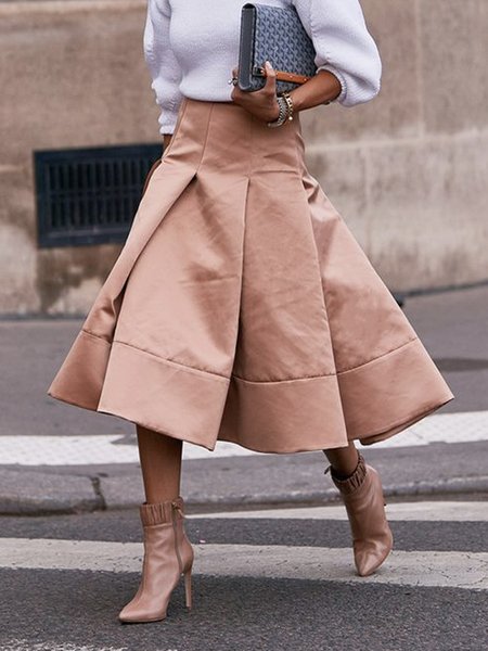 

Midi Daily Satin Plain Elegant Tight Skirt, Pink, Skirts