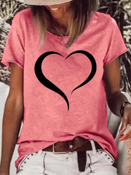 

Women‘s Open Heart Print Casual T-Shirt, Red, T-shirts
